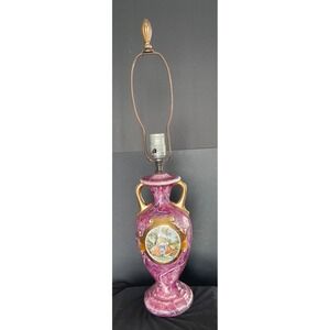 Vintage Purple Marbled Ceramic Table Lamp Gold Handles Fragonard Courting Couple